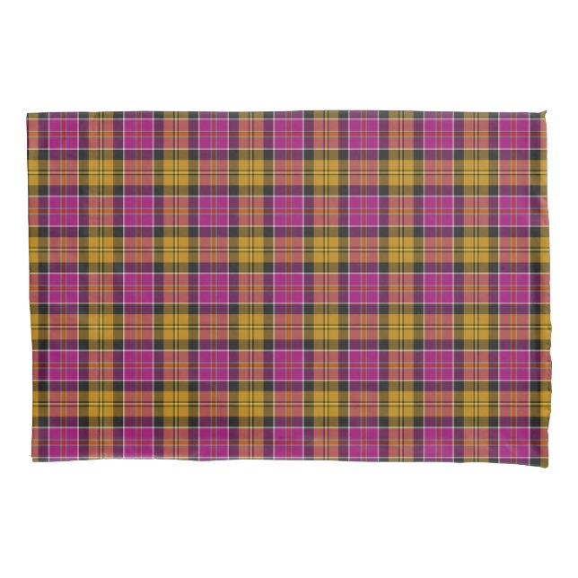 Fuchsia Lila und Gold Culloden Scottish Tartan Kissenbezug (Vorderseite)