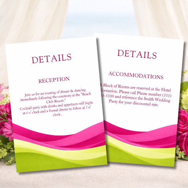 Fuchsia & Lime Green Modern Wedding Details Begleitkarte (Fuchsia & Lime Green Modern Wedding Details Enclosure Card Reception and Accommodations)