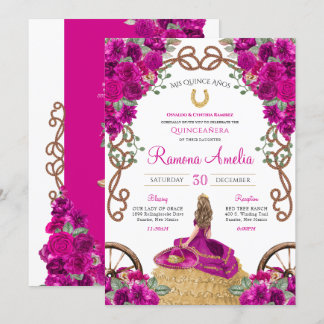 Fuchsia Magenta Western Charro Quinceañera Einladung