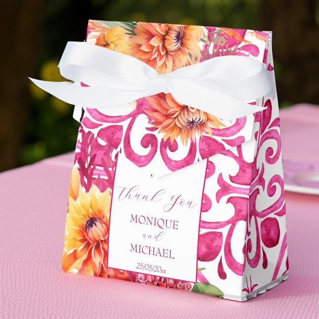 Fuchsia Majolica Fliesen Orange Dahlien Vorlage Geschenkschachtel (Fuchsia Majolica tiles orange dahlia template Favor Box wedding favors elegant personalized)
