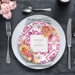 Fuchsia Majolica Fliesen Orange Dahlien Vorlage Pappteller