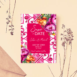 Fuchsia Majolica Fliesen Orangenbäume Hochzeit Save The Date