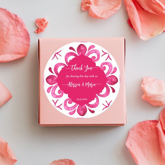 Fuchsia Majolica Magenta Fliesen personalisiert Runder Aufkleber (Von Creator hochgeladen)