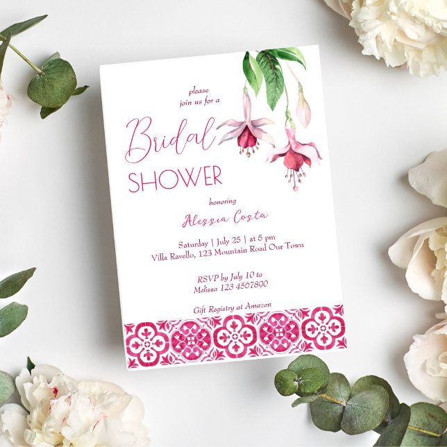 Fuchsia Majolica magenta tiles Brautparty Einladung (Von Creator hochgeladen)