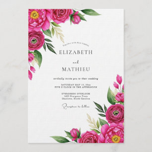 Fuchsia Malerische Blütenhochzeit Einladung