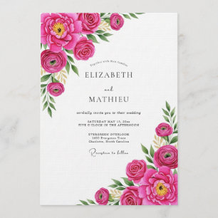 Fuchsia Malerische Blütenhochzeit Einladung