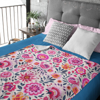 Fuchsia Mexikanische Blume Muster Vibrannt Fleecedecke