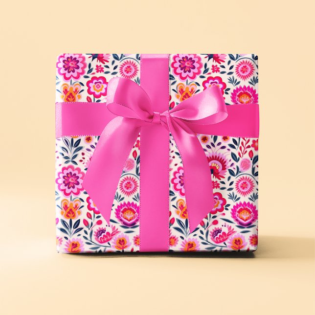 Fuchsia Mexikanische Blume Muster Vibrannt Geschenkpapier (Von Creator hochgeladen)