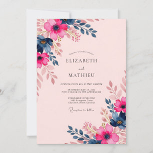 Fuchsia Navy Blau Erfreuliche Sommerhochzeit Einladung