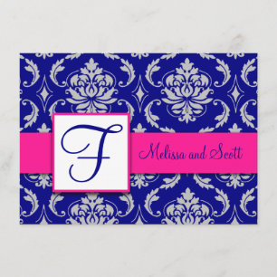 Fuchsia Navy Blau Silber Damast Save the Date 4A Einladung