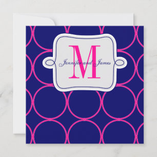 Fuchsia Navy Blue Modern Wedding Einladung #2