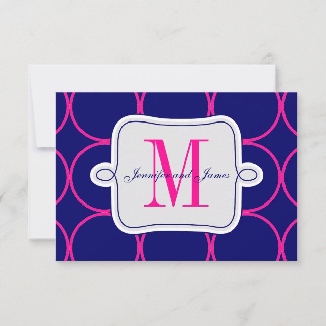 Fuchsia Navy Blue Modern Wedding RSVP #2 Karte (Vorderseite)