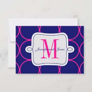 Fuchsia Navy Blue Modern Wedding RSVP #2 Karte
