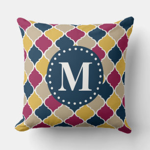 Fuchsia Navy marokkanisches Gittermonogramm Kissen