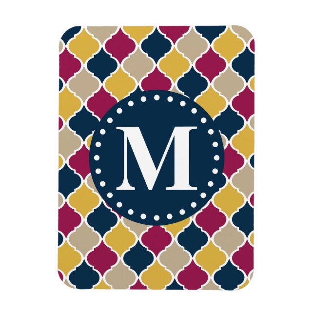 Fuchsia Navy marokkanisches Gittermonogramm Magnet (Vertikal)