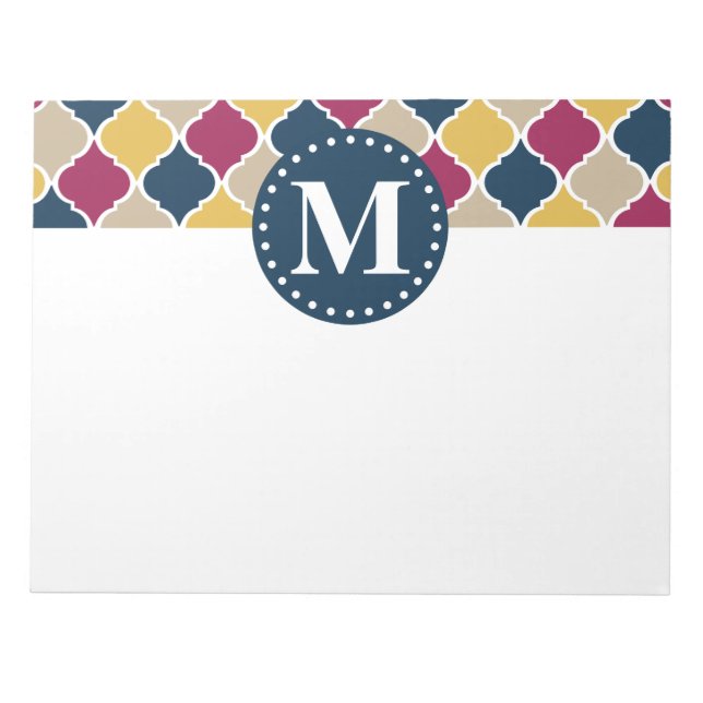 Fuchsia Navy marokkanisches Gittermonogramm Notizblock (Vorderseite)