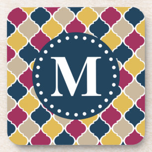 Fuchsia Navy marokkanisches Gittermonogramm Untersetzer