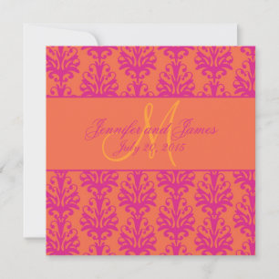 Fuchsia Orange Damask Platz für Hochzeit Einladung
