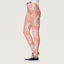 Fuchsia Orange und grünes, lebendiges Mandala Must Leggings