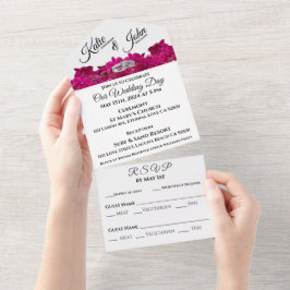 Fuchsia Orchideen auf dem Weißen Foto Hochzeit- All In One Einladung