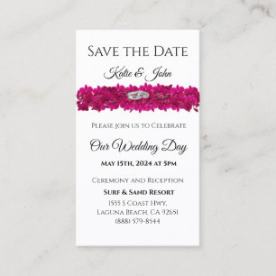 Fuchsia Orchideen auf weißem Save the Date - Magne Visitenkarte