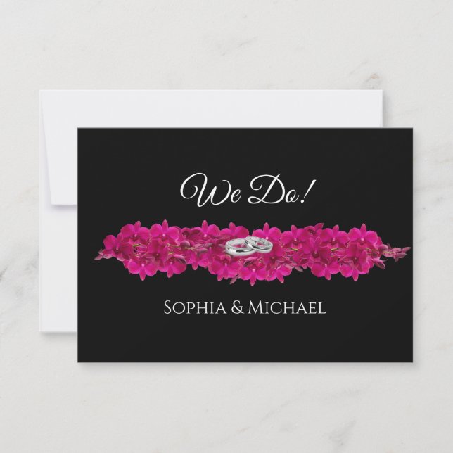 Fuchsia Orchids auf Black-We Do-Wedding Rings- RSVP Karte (Vorderseite)