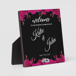 Fuchsia Orchids auf Black-Wedding-Table-Sign- Fotoplatte