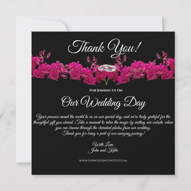 Fuchsia Orchids-Black- Wedding Vielen Dank Einladung (Vorderseite)