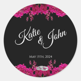 Fuchsia Orchids on Black-Wedding-Rings- Runder Aufkleber
