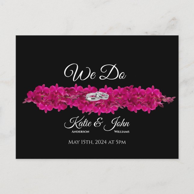 Fuchsia Orchids on Black-Wedding RSVP- Einladungspostkarte (Vorderseite)