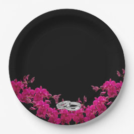 Fuchsia Orchids on Black-Wedding Tellers-Rings- Pappteller