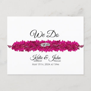 Fuchsia Orchids on White Wedding RSVP- Einladungspostkarte