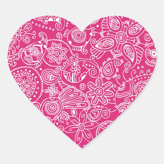 Fuchsia Paisley Heart Sticker (Vorderseite)