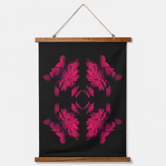 Fuchsia Peony Abstrakt Blumenart Wandteppich Mit Holzrahmen (Vorderseite)