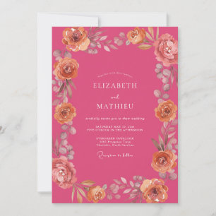Fuchsia Pfirsich Aquarell Hochzeit Einladung