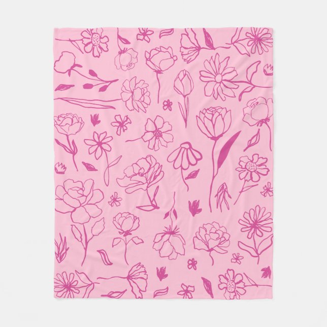 Fuchsia Pink, Abstrakter botanischer Blumenstrauß Fleecedecke (Vorderseite)