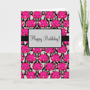 Fuchsia Pink Art Nouveau Damask Geburtstag Karte