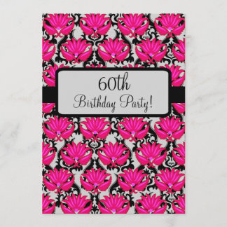 Fuchsia Pink Black Damask 60. Geburtstagsparty Einladung