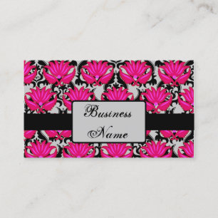 Fuchsia Pink Black Gray Parisian Damask Graphic Visitenkarte