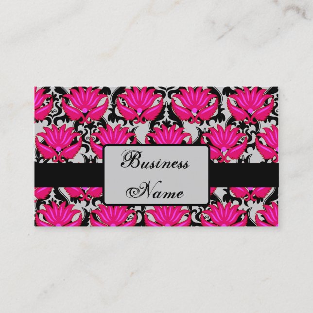 Fuchsia Pink Black Gray Parisian Damask Graphic Visitenkarte (Vorderseite)