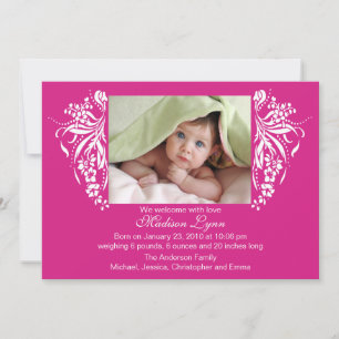 Fuchsia Pink Blühe neue Baby Birth Annoucement Einladung
