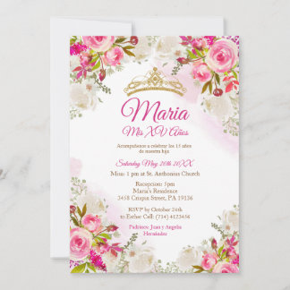 Fuchsia Pink Blume Mis XV Anos Birthday  Einladung