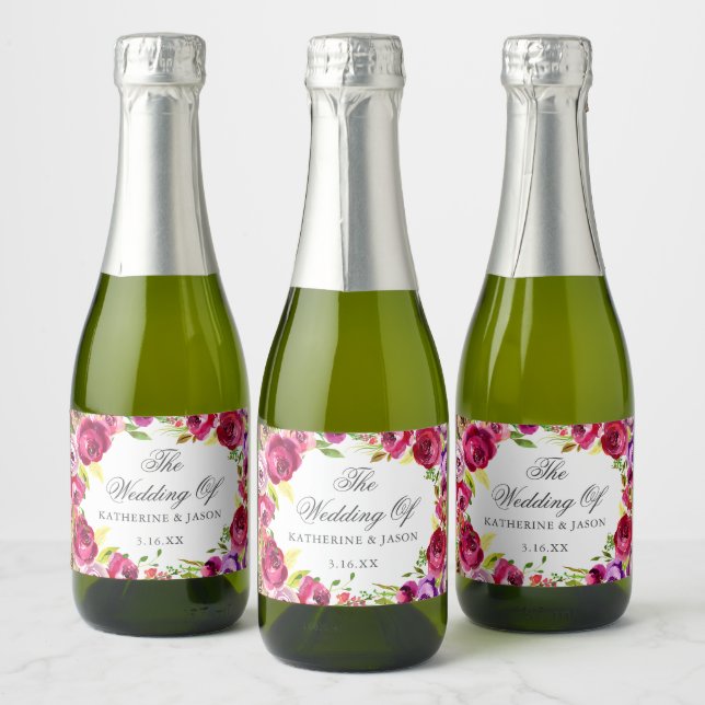 Fuchsia Pink Blumenchic Personalisiert Wedding Min (Flaschen)