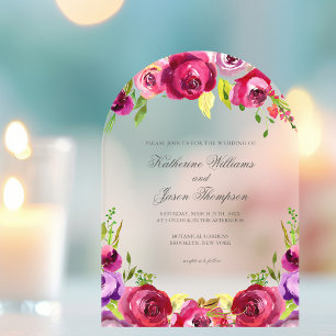 Fuchsia Pink Blumengarten Hochzeit Acryleinladungen