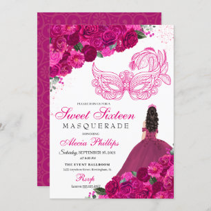 Fuchsia Pink Blumenmasquerade Sweet 16 Einladung
