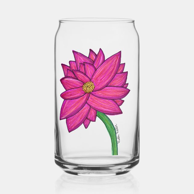 Fuchsia Pink Blüte mit blauem Hintergrund Tote Dosenglas (Vorderseite)