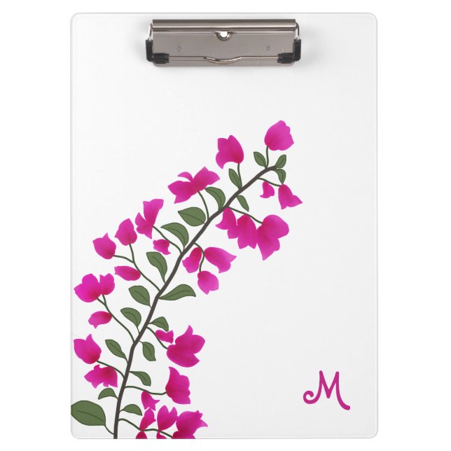 Fuchsia Pink Bougainvillea Monogram Clipboard Klemmbrett (Vorderseite)