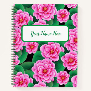 Fuchsia Pink Camellias & Jade Green Blätter Journa Notizbuch