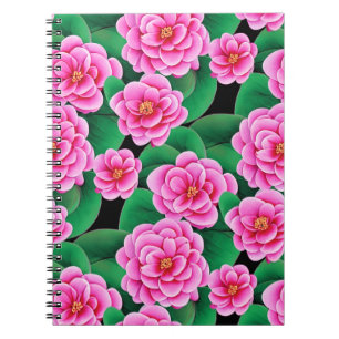 Fuchsia Pink Camellias & Jade Green Blätter Notizblock