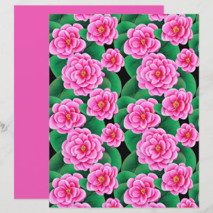 Fuchsia Pink Camellias und Jade Green Blätter
